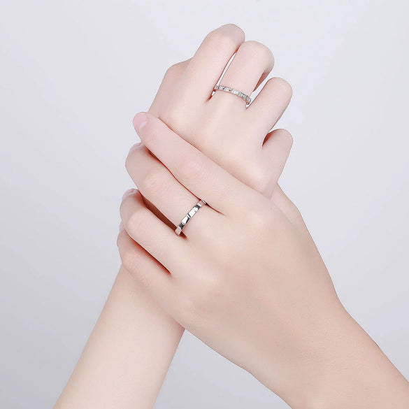 Wholesale Couple Ring S925 Sterling Silver Geometric Open Mouth Design Electroplated
