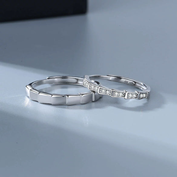 Wholesale Couple Ring S925 Sterling Silver Geometric Open Mouth Design Electroplated