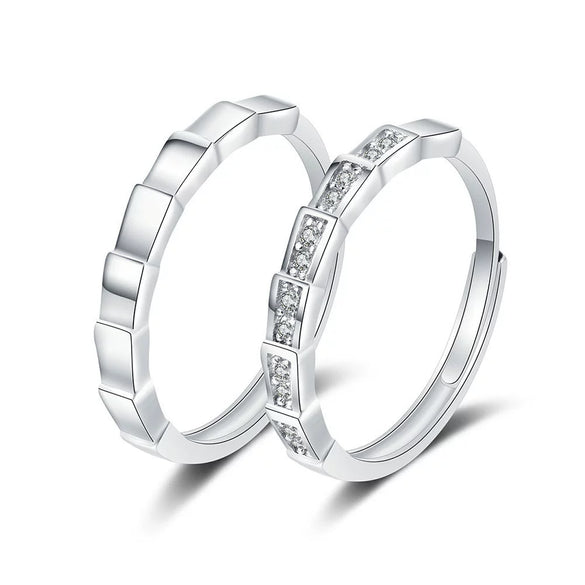 Wholesale Couple Ring S925 Sterling Silver Geometric Open Mouth Design Electroplated