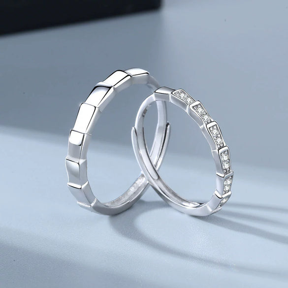 Wholesale Couple Ring S925 Sterling Silver Geometric Open Mouth Design Electroplated