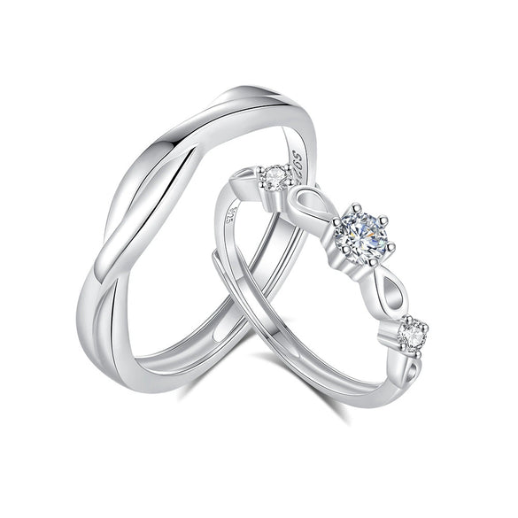 Wholesale Couple Ring S925 Sterling Silver Geometric Style With Zircon
