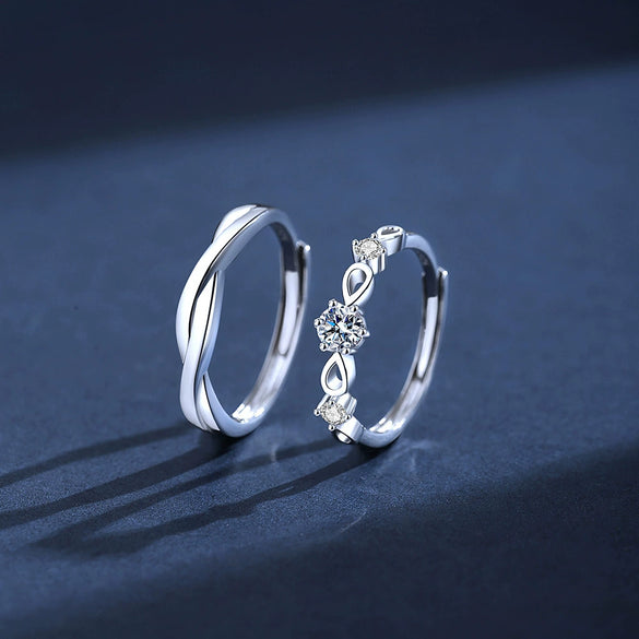 Wholesale Couple Ring S925 Sterling Silver Geometric Style With Zircon