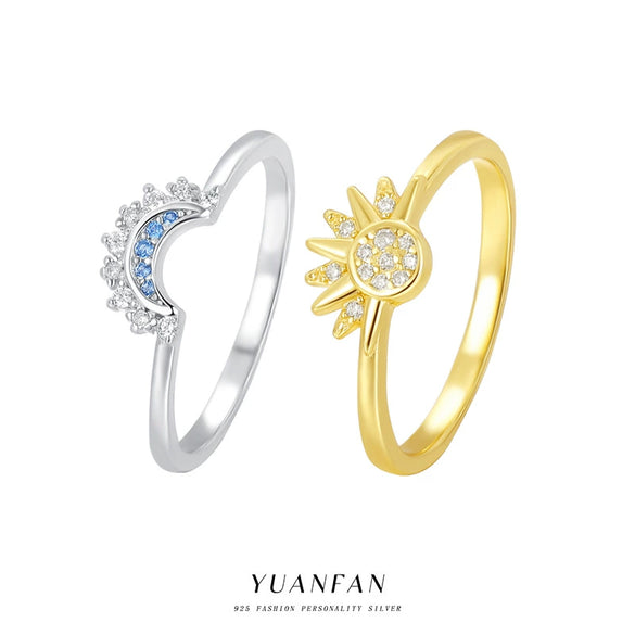 Wholesale Couple Ring S925 Sterling Silver Microinlaid Geometric Sun Moon Jewelry Light Luxury Style