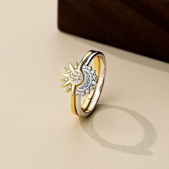Wholesale Couple Ring S925 Sterling Silver Microinlaid Geometric Sun Moon Jewelry Light Luxury Style