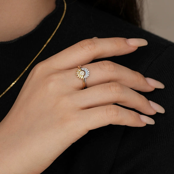 Wholesale Couple Ring S925 Sterling Silver Microinlaid Geometric Sun Moon Jewelry Light Luxury Style