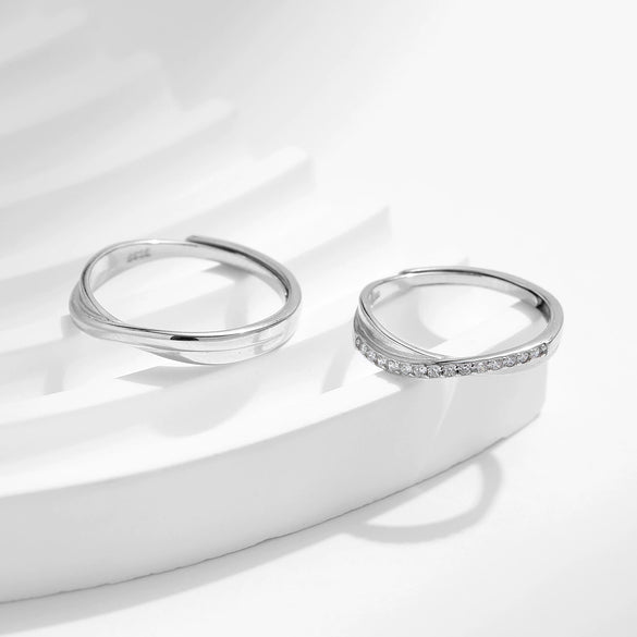 Wholesale Couple Ring S925 Sterling Silver Simple Geometric Wave Design Seiko Crafted