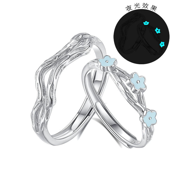 Wholesale Couple Ring 925 Silver Fluorescent Flower Spray Branches Electroplated