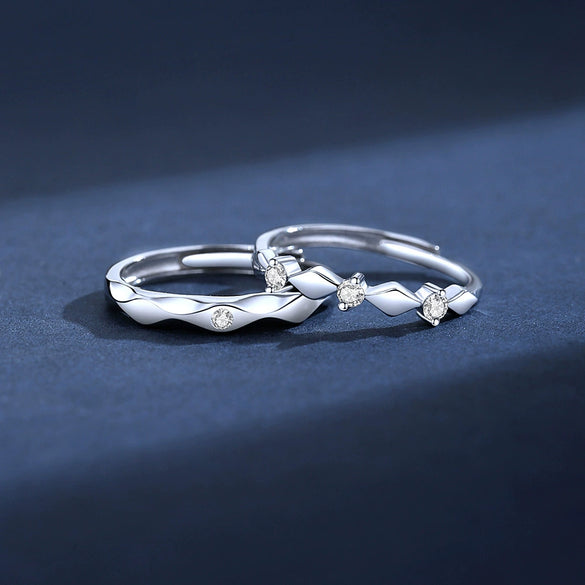 Wholesale Couple Ring 925 Silver Geometric Diamond Styling