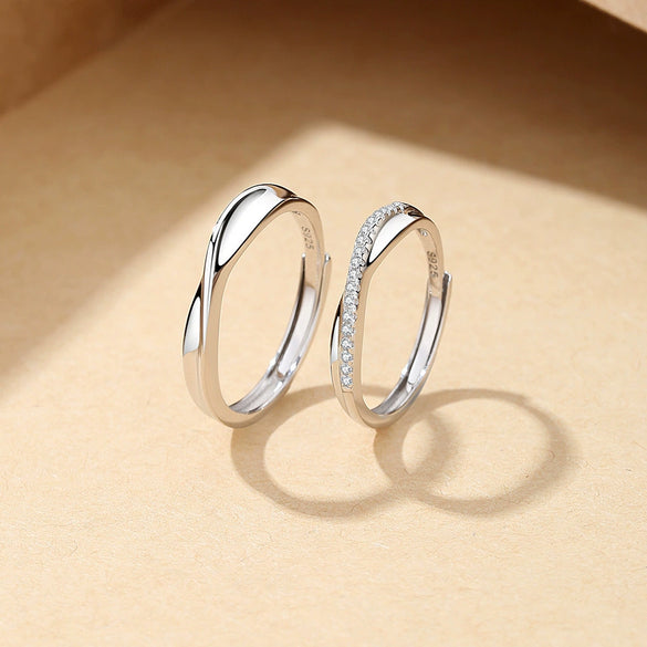 Wholesale Couple Ring 925 Silver Geometric Diamond Zircon Light Luxury Highgrade