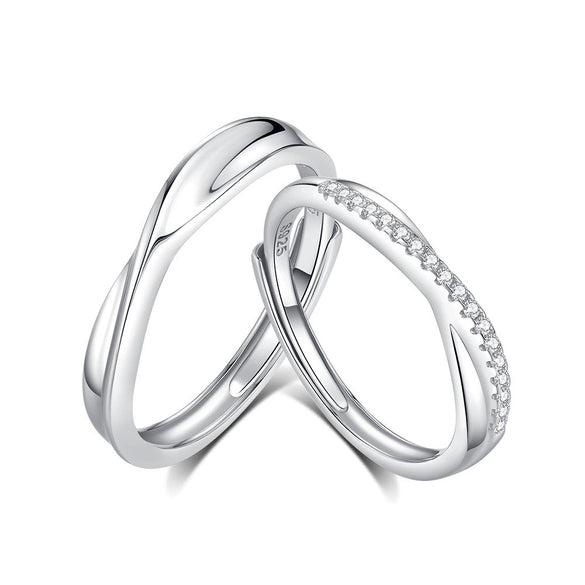 Wholesale Couple Ring 925 Silver Geometric Diamond Zircon Light Luxury Highgrade