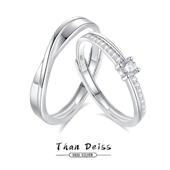 Wholesale Couple Ring 925 Silver Geometric Style Diamond Design