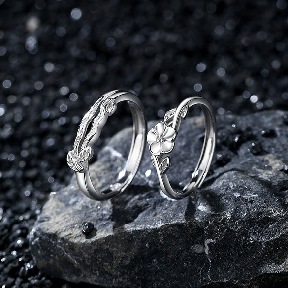 Wholesale Couple Ring 925 Sterling Silver Flower Open Ring With Branches Electroplated