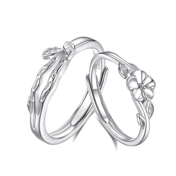Wholesale Couple Ring 925 Sterling Silver Flower Open Ring With Branches Electroplated