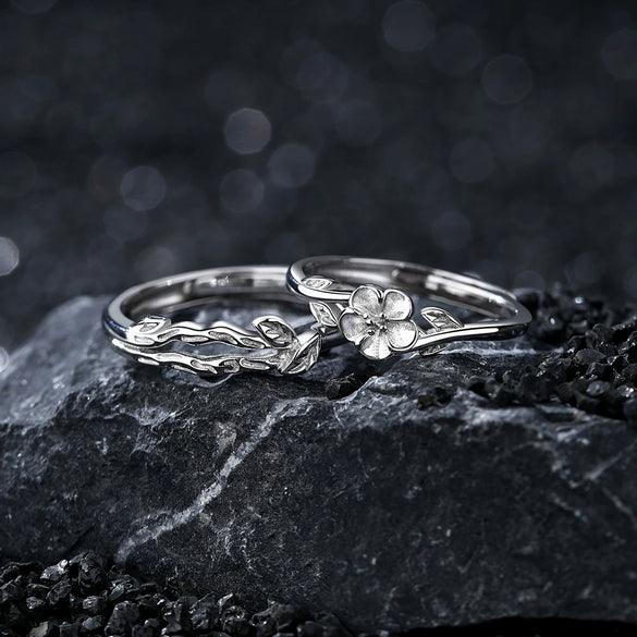 Wholesale Couple Ring 925 Sterling Silver Flower Open Ring With Branches Electroplated