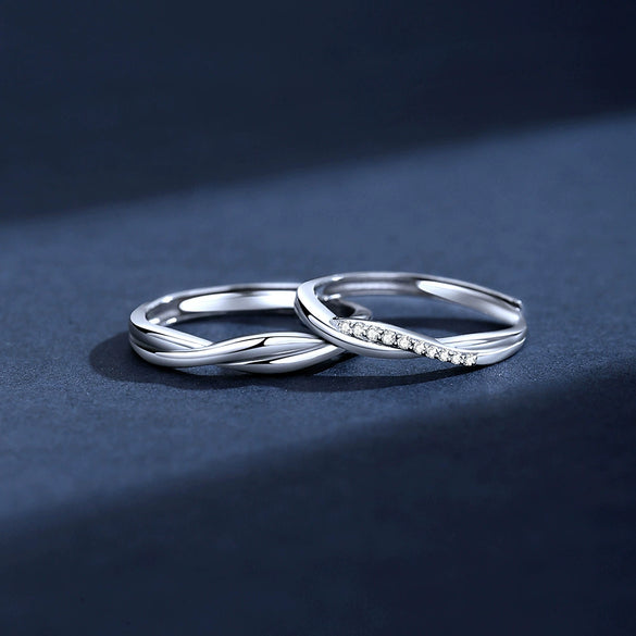Wholesale Couple Ring 925 Sterling Silver Geometric Design