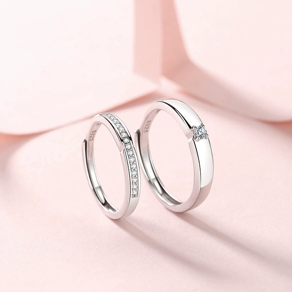 Wholesale Couple Ring 925 Sterling Silver Geometric Diamond Design Light Luxury Simple Style Open Ring