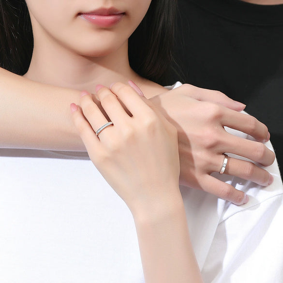 Wholesale Couple Ring 925 Sterling Silver Geometric Diamond Design Light Luxury Simple Style Open Ring