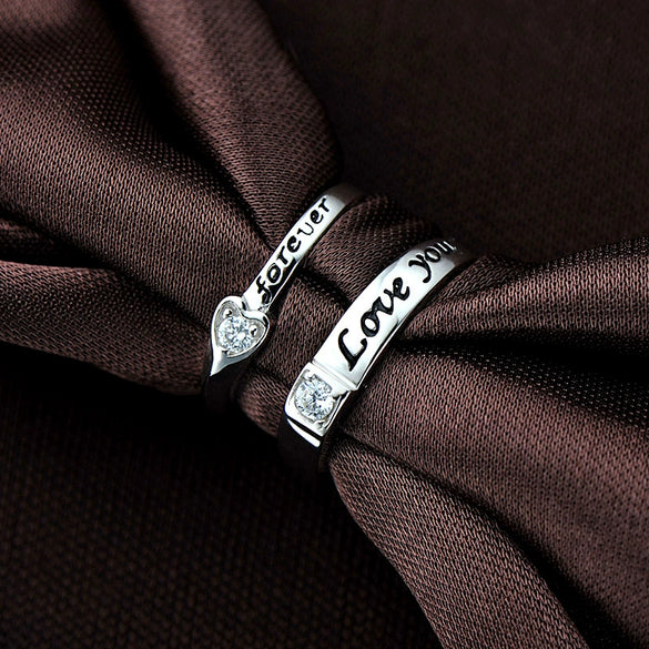 Wholesale Couple Ring 925 Sterling Silver Retro Style Heart Letter Open Ring Jewelry With Electroplating