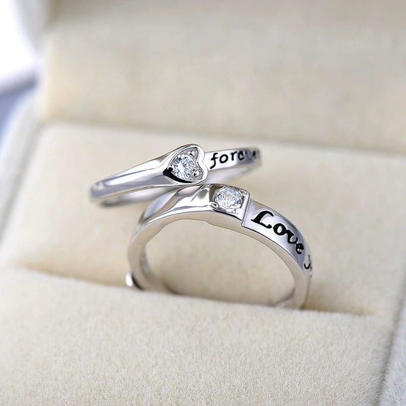 Wholesale Couple Ring 925 Sterling Silver Retro Style Heart Letter Open Ring Jewelry With Electroplating