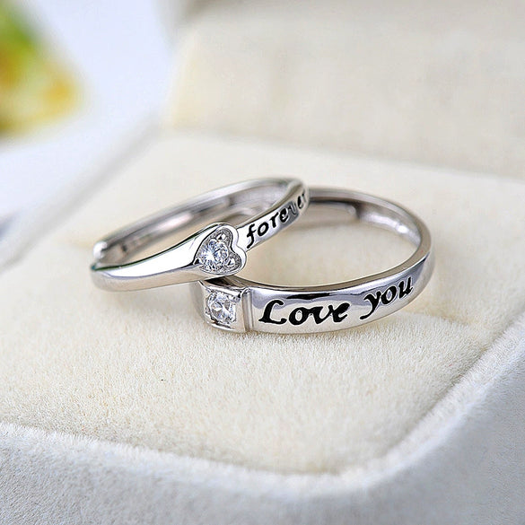 Wholesale Couple Ring 925 Sterling Silver Retro Style Heart Letter Open Ring Jewelry With Electroplating