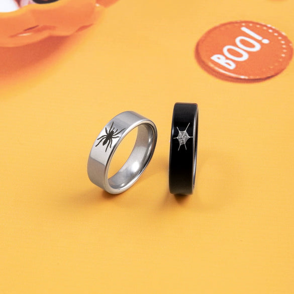 Wholesale Couple Rings Stainless Steel Hip Hop Style With Spider Web Animal And Zodiac Patterns Electroplated