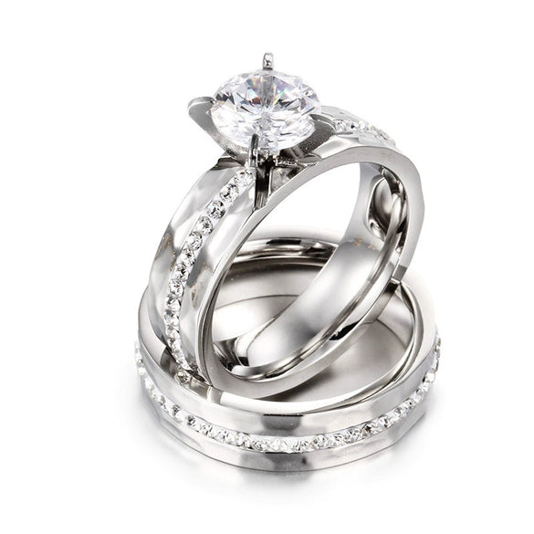 Wholesale Couple Rings Titanium Steel With Diamond And Flower Design