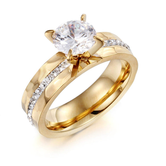 Wholesale Couple Rings Titanium Steel With Diamond And Flower Design