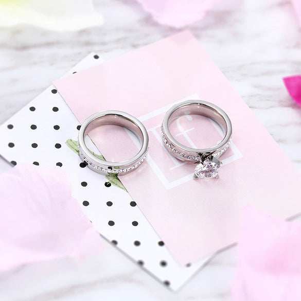 Wholesale Couple Rings Titanium Steel With Diamond And Flower Design