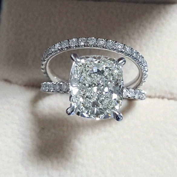 Wholesale Couple Set Ring Copper Zircon Geometric Four Claw Design