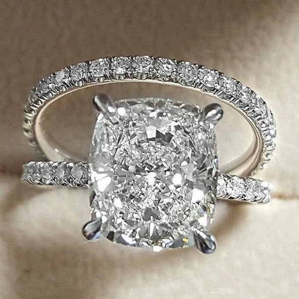 Wholesale Couple Set Ring Copper Zircon Geometric Four Claw Design