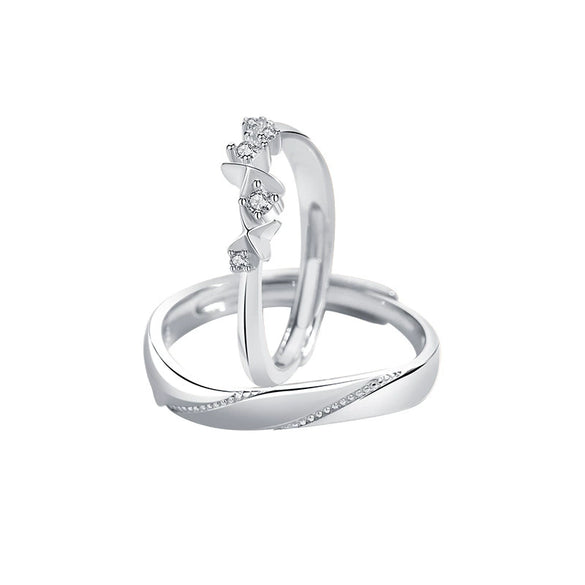Wholesale Couple Silver Rings Geometric Shape Minimalist Style Diamond Process