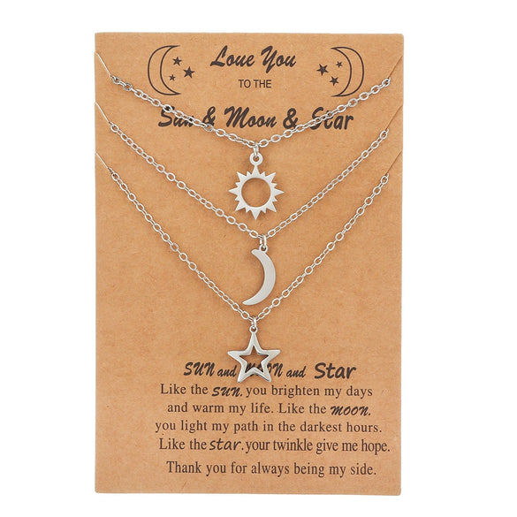 Wholesale Couple Stainless Steel Handmade Sun And Moon Star Necklace With O Shaped Chain