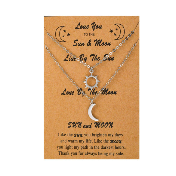 Wholesale Couple Stainless Steel Handmade Sun And Moon Star Necklace With O Shaped Chain