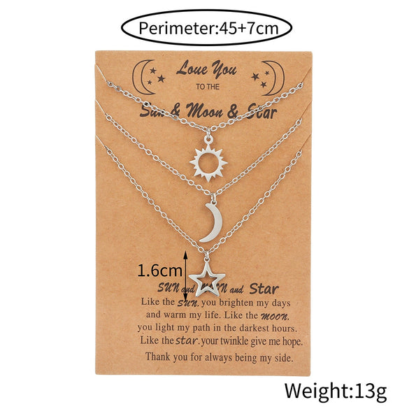 Wholesale Couple Stainless Steel Handmade Sun And Moon Star Necklace With O Shaped Chain