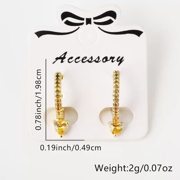 Wholesale Couple Style Copper Heart Shaped Electroplated Inlaid Zircon Earrings Jewelry