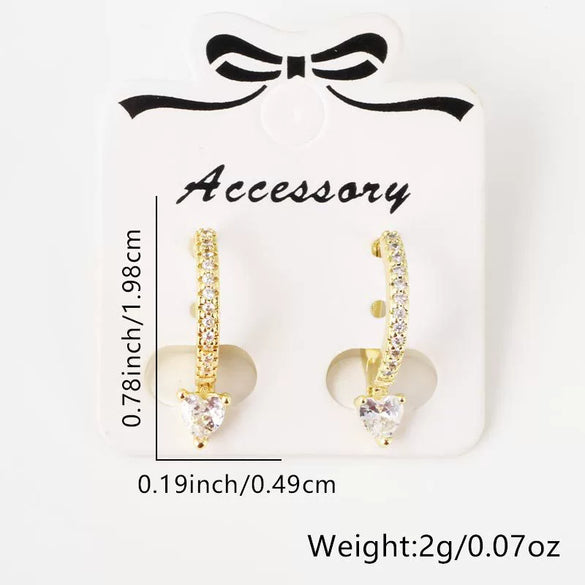 Wholesale Couple Style Copper Heart Shaped Electroplated Inlaid Zircon Earrings Jewelry