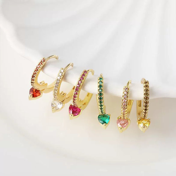 Wholesale Couple Style Copper Heart Shaped Electroplated Inlaid Zircon Earrings Jewelry