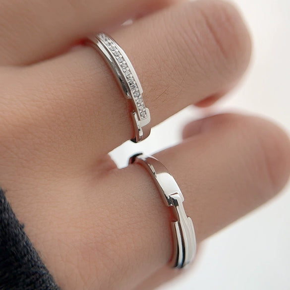 Wholesale Couple Style 925 Sterling Silver Concentric Lock Ring With Electroplating Design