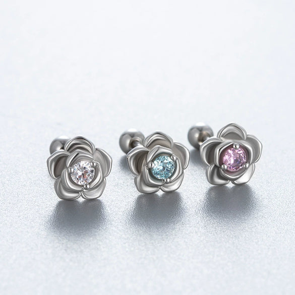 Wholesale Couple Style Titanium Steel Screw Ear Nails With Eight Hearts Eight Arrows And Animals Zodiac Pattern Zircon