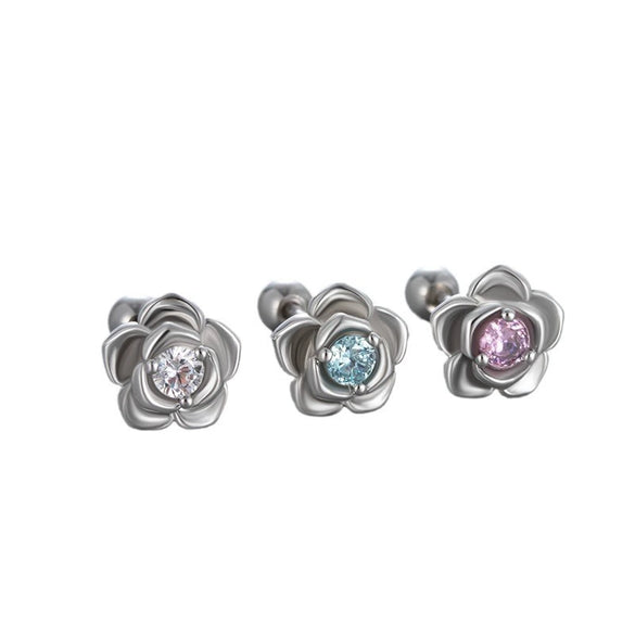 Wholesale Couple Style Titanium Steel Screw Ear Nails With Eight Hearts Eight Arrows And Animals Zodiac Pattern Zircon