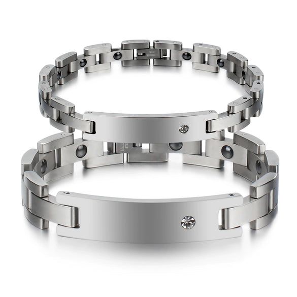 Wholesale Couple Titanium Steel Bracelet With Rhinestone And Geometric Design