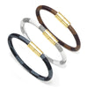 Wholesale Couple Unisex Leather Geometric Striped Alloy Magnetic Buckle Electroplated Bracelet