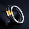 Wholesale Couple Unisex Leather Geometric Striped Alloy Magnetic Buckle Electroplated Bracelet