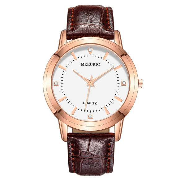 Wholesale Couple Watches With Metal Case Imitation Leather Strap And Stainless Steel Pin Buckle Round Dial