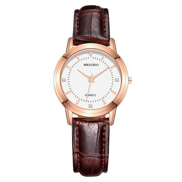 Wholesale Couple Watches With Metal Case Imitation Leather Strap And Stainless Steel Pin Buckle Round Dial