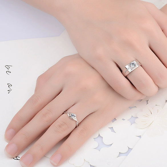Wholesale Couple's Ring S925 Sterling Silver Geometric Heart Design Electroplated