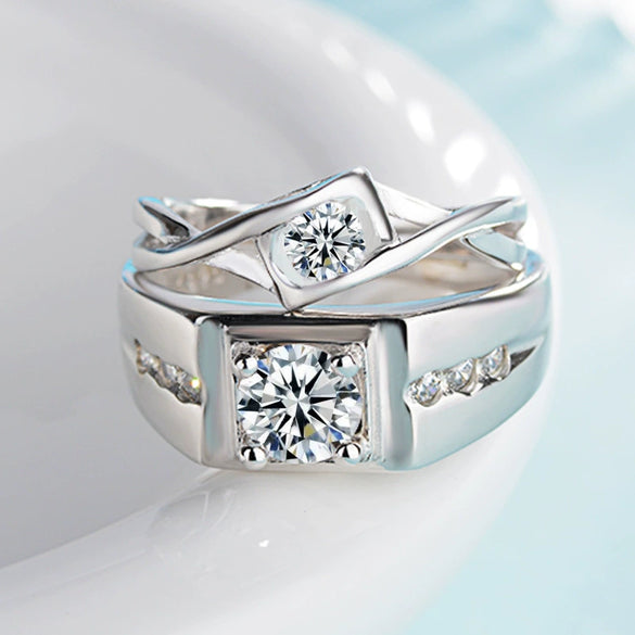 Wholesale Couple's Ring S925 Sterling Silver Geometric Heart Design Electroplated