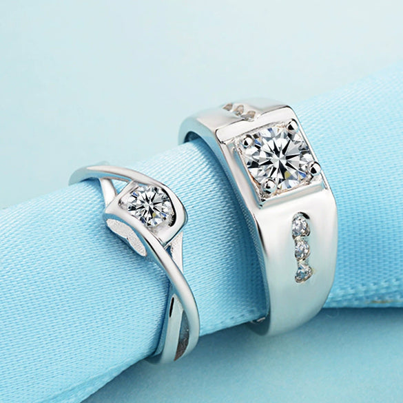 Wholesale Couple's Ring S925 Sterling Silver Geometric Heart Design Electroplated