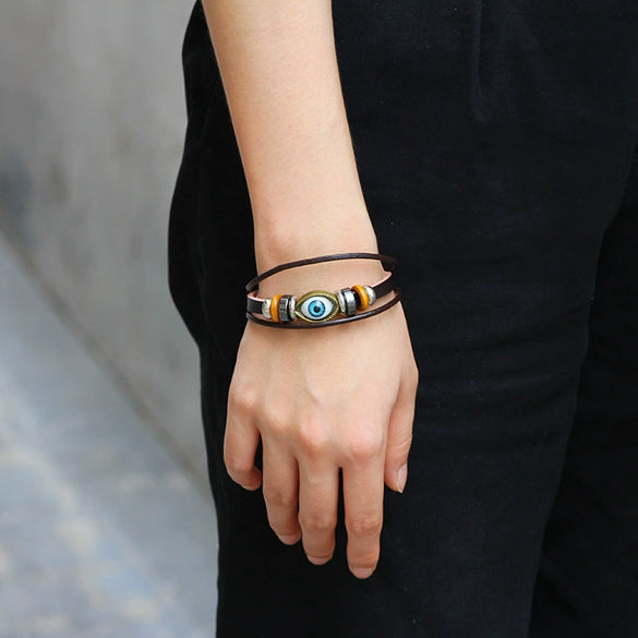 Wholesale Cowhide Bracelet Geometric Beaded Style