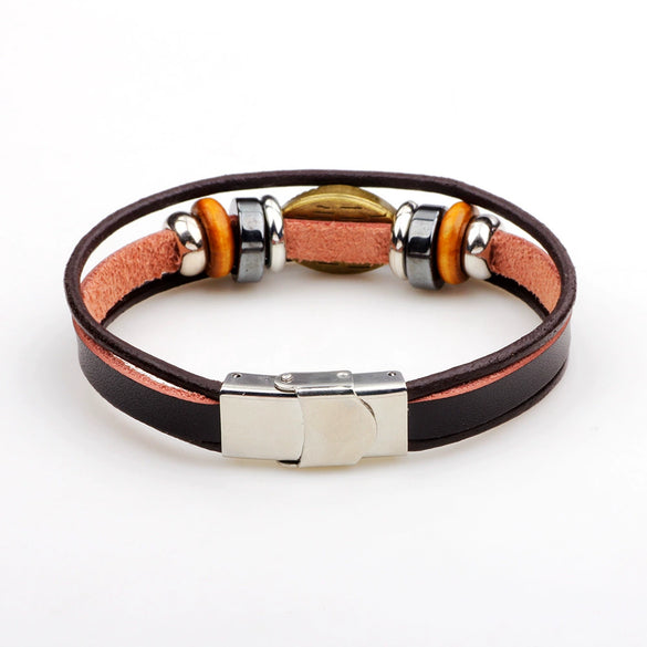 Wholesale Cowhide Bracelet Geometric Beaded Style